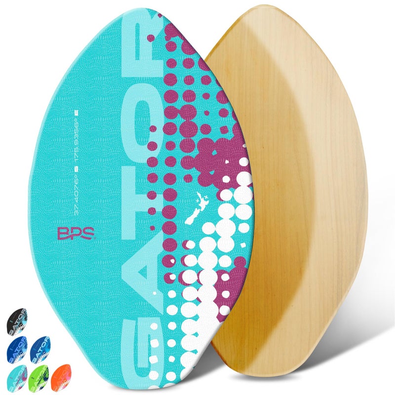 BPS 'Gator' 35" Skim Board - Epoxy Coated Wood Skimboard with Traction Pad - No Wax Needed - Skimboard for Kids and Adults (Fluorescent Blue) - Image 1